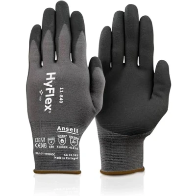 Image of Ansell HyFlex 11 840 Professional Work Gloves, Abrasion Resistant Nitrile Coating with Firm Grip, Multipurpose Protection Mechanical and Industrial Safety, Black, XS(1 Pair)