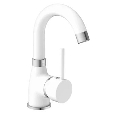 Image of EISL Futura NI075FUTWCR Washbasin Mixer Energy Saving 360 Pivoting Bathroom Tap, White matt/Chrome