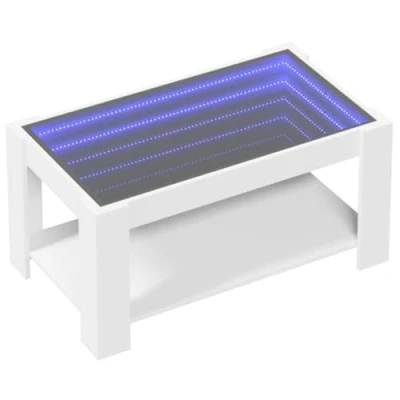 Image of vidaXL Coffee Table with LED/Infinity Mirror White Engineered Wood, Versatile Side/Couch Table, RGB Ambiance, Sturdy Top, 93x53x45 cm, Bedroom/Living Room