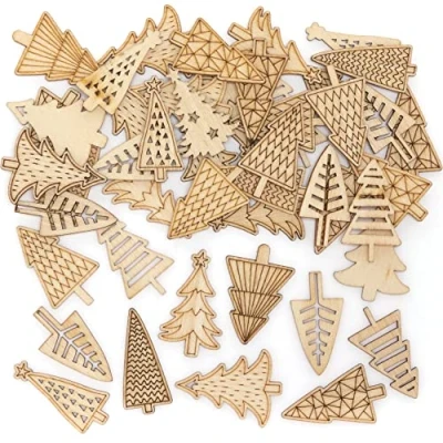 Image of Baker Ross FE982 Christmas Tree Mini Wooden Shapes Pack of 72, Embellishments for Crafting, Craft Supplies Children, Ideal Kids Arts and Projects