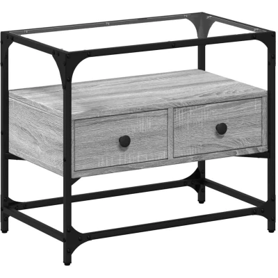 Image of vidaXL TV Cabinet with Glass Top Grey Sonoma 60x35x51 cm Engineered Wood