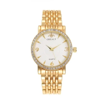 Image of JewelryWe Couple Watch Analogue Quartz Calendar 30 m Waterproof Partner Stainless Steel Bracelet Men Women Watches with Rhinestone Dial, 2 gold ladies watch,