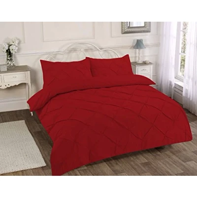 Image of EGYPTO Pollycotton Diamond Pintuck Design Bedding Duvet Cover Set Comforter with Pillowcases (King, Red)