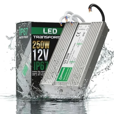 Image of 250W Waterproof IP67 LED Driver Power Supply Transformer 240V DC 12V for Strip UK