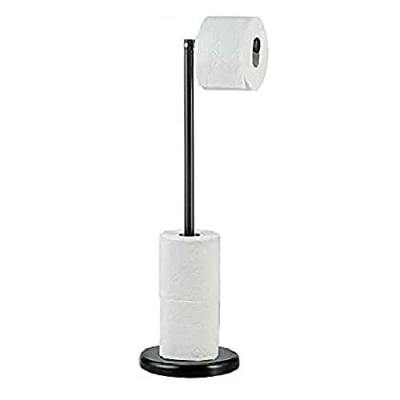 Image of Toilet Roll Holder Free Standing Spare with Swivel Action Extra Storage (Black)