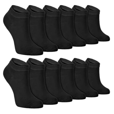 Image of 12 Pair Multipack Mens Bamboo Trainer Socks Sock Snob Breathable Cushioned Low Cut for Summer (7 11, Black)