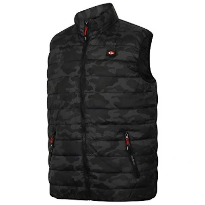 Image of Lee Cooper Workwear Mens Slim Fit Lightweight Camo Print Padded Vest Windproof Showerproof Thermal Bodywarmer Gilet, Black Camo, XL