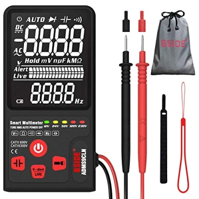 Image of Bside Upgraded Multimeter Digital Voltage Tester 3.5 EBTN LCD 3 Line Display 9999 Counts True RMS Auto Ranging Volt Ohm Hz Continuity Capacitance Diode with Analog Bar &amp; 5 LED Indicators