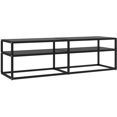 Image of vidaXL Sleek and Streamlined TV Cabinet Black, 140x40x40.5 cm Tempered Glass Powder Coated Steel Easy to Clean Spacious Lower Shelf for Organised Storage