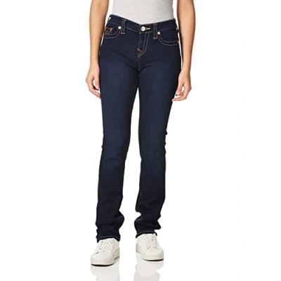 Image of True Religion Women&#039;s Billie Mid Rise Straight Leg Rinse Jean, Minimal Abrasion, 26