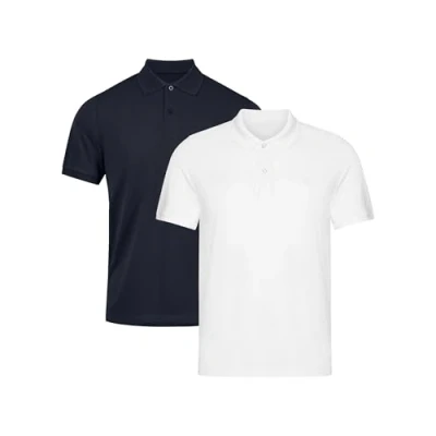 Image of DANISH ENDURANCE Polo Shirts for Men Adult, Organic Cotton Shirt Summer, Short Sleeve, 1 or 2 Pack, Multicolour (1x White, 1x Navy), L
