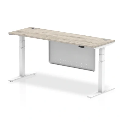 Image of Air 1800x600 Height Adjustable Desk Grey Oak CP White Leg Modesty Pnl