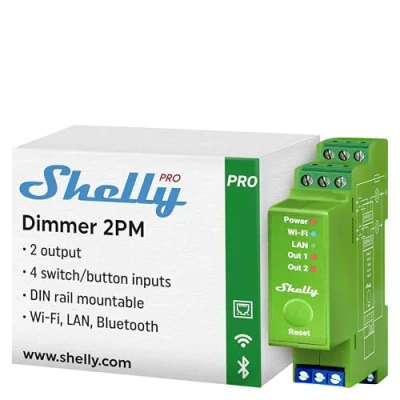 Image of Shelly Pro Dimmer 2PM Wi Fi, LAN &amp; Bluetooth 2 Channel Smart with Power Metering Home Automation DIN Rail Compatible Alexa Google iOS Android App Dimmable Lights