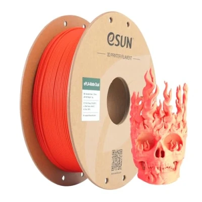 Image of eSUN Matte Dual Colour Filament, PLA Filament 1.75mm, Shine Free Color, Frosted Texture, 1KG Spool (2.2 LBS) 3D Printing for Printers,Red Yellow