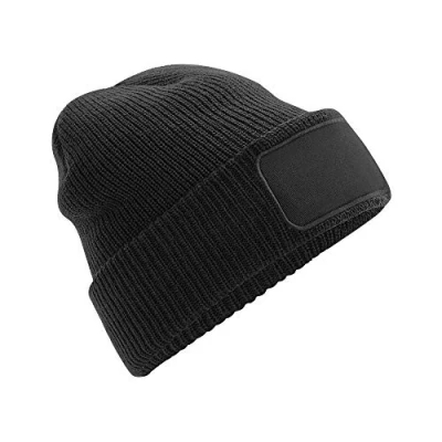 Image of Beechfield Ribbed Knit Thinsulate™ Patch Beanie Black