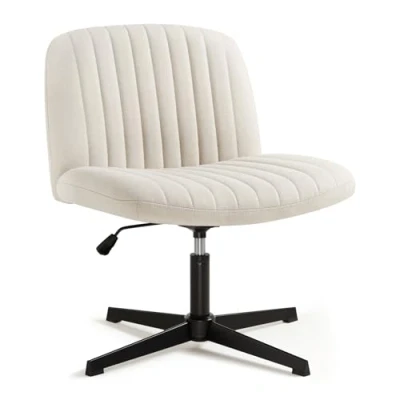Image of IWMH Armless Office chair Desk No Wheels,Ergonomic Cross Legged with Fabric Padded,Height Adjustable Wide Seat Computer Chair,Mid Back Swivel Vanity for Home Office(Beige)