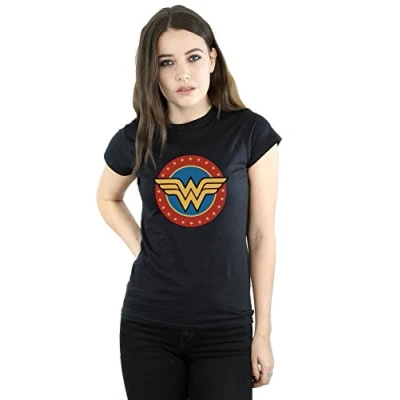 Image of DC Comics Women&#039;s Wonder Woman Circle Logo T Shirt Black Large