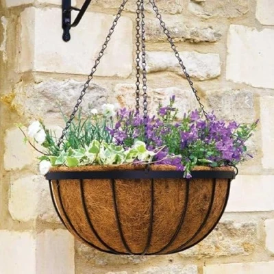 Image of garden Mile 12in Hanging Basket Outdoor Durable Metal for Decorations, Balcony, Patio Flower Planters Weatherproof planter (Saxon Baskst 12in)