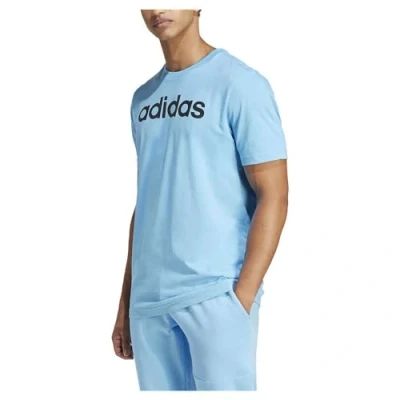 Image of adidas Men&#039;s Essentials Single Jersey Linear Embroidered Logo Tee, semi Blue Burst, XL