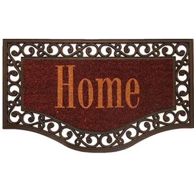 Image of oKu Tex Doormat, Coir Rubber, Home Red, 45 x 75 cm halbrund