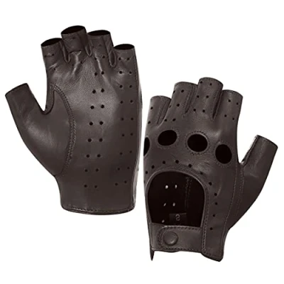 Image of Harssidanzar Womens Fingerless Leather Glove,Womens Lambskin Half Finger Driving Gloves Unlined GL012,Brown,Size M