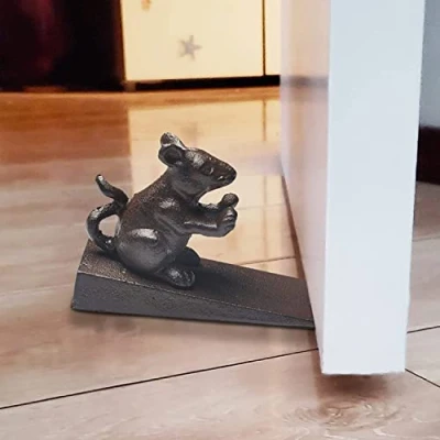 Image of TentHome Cast Iron Green Bird Door Stopper Decorative,Antique Style Cute Stops for Home, Office and Garden Farmhouse (Mouse)