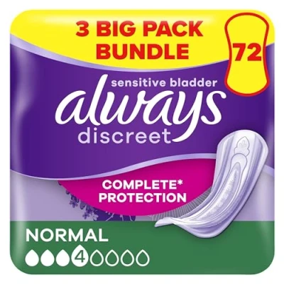 Image of Always Discreet Incontinence Pants Women, Normal, 72 Moderate Absorbency Pads (6 x 12) Odour Lock, Saving Pack, for Sensitive Bladder