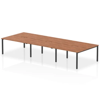 Image of Evolve Plus 1400mm B2B 6 Person Bench Desk Walnut Top Black Frame