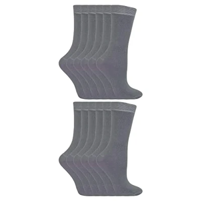 Image of 12 Pair Multipack Kids Bamboo Socks Sock Snob Childrens Plain Ideal School for Summer Girls &amp; Boys (9 12, Grey)