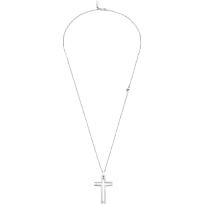 Image of Police Mens Framed Stainless Steel Silver Cross Adjustable Pendant Necklace