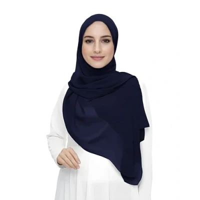 Image of Premium Chiffon Hijab Head Scarf Shawl Wrap for Muslim Women Lightweight (Navy Blue)