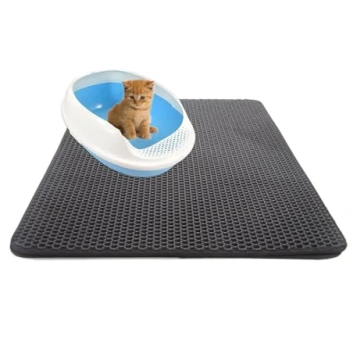 Image of Xisnuient Cat Litter Mat Double, Tray Mat, Velcro Detachable, Honeycomb Trapper, Waterproof NonSlip, Easy To Clean, Great for Kinds of Boxes and (50x75cm,Black)