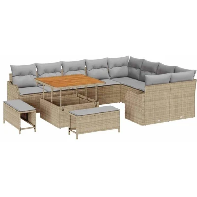 Image of vidaXL Garden Sofa Set Height Adjustable 12 pcs Beige Poly Rattan