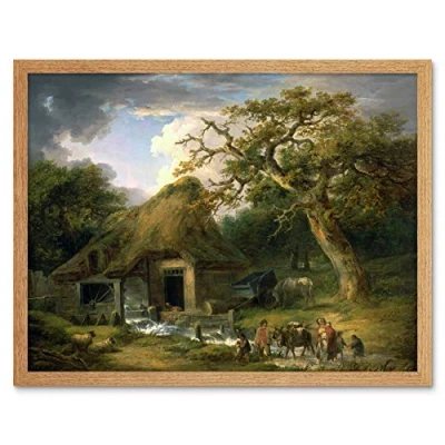 Image of Morland The Old Water Mill Landscape Painting Art Print Framed Poster Wall Decor 12x16 inch