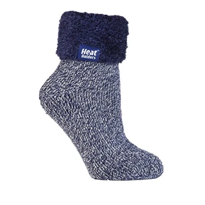 Image of HEAT HOLDERS Ladies Thermal Warm Lounge Slipper/Gripper Socks UK 4 8, EUR 37 42 (Deepest Plum/Cream Socks)