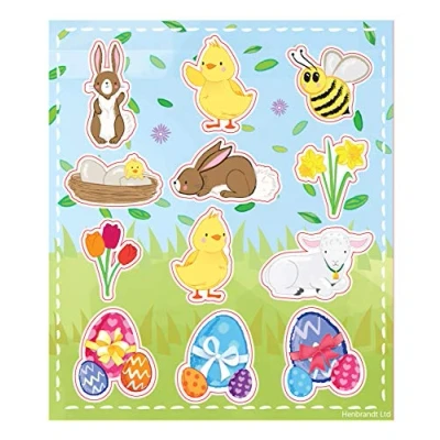 Image of Henbrandt 12x Easter Fun Stickers (12 Sheets) Mini for Children Reward Arts and Crafts Kids Spring Party Bag Favours Loot Fillers Lucky Dip Girls Boys