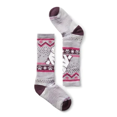 Image of Smartwool Kids&#039; Wintersport Full Cushion Polar Bear Pattern OTC Socks, PURPLE ECLIPSE, Medium
