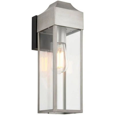 Image of Potenza Outdoor Wall Lantern Brushed Silver, Matt Black, Clear Glass