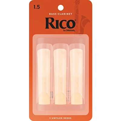 Image of D’Addario Woodwinds Rico Bass Clarinet Reeds for Clarinets Crafted Beginners, Students, Educators Strength 1.5, Pack of 3