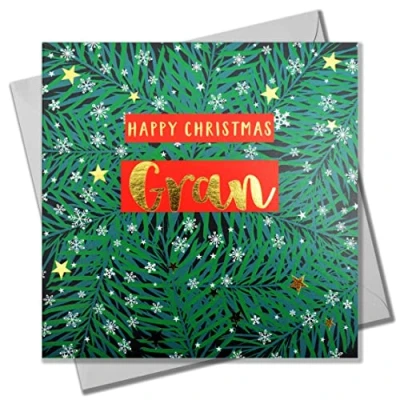 Image of Christmas Card, Gran Wreath and Snowflakes, text foiled in shiny gold