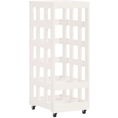 Image of vidaXL Log Holder with Wheels White 40x49x110 cm Solid Wood Pine