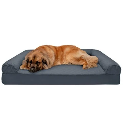 Image of Furhaven XXL Memory Foam Dog Bed Quilted Sofa Style w/Removable Washable Cover Iron Gray, Jumbo Plus (XX Large)