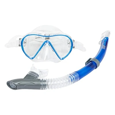 Image of Zoggs Unisex Youth Combo Reef Explorer Snorkel and Mask Set, Blue/White/Clear, 8 14 Years