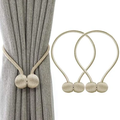 Image of IHClink Magnetic Curtain Tiebacks Clips Buckles Holdbacks Binding Weaving Tie Band 2 pieces For Home Office Decorative UK patent 6036254 (Beige)