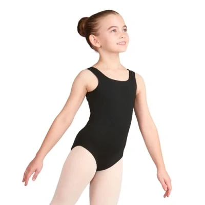 Image of Silky Dance Black Ballet Leotard for Girls and Women, Sleeveless Tank Kids Adult Sizes, Fully Front Lined Gymnastics Matt Large