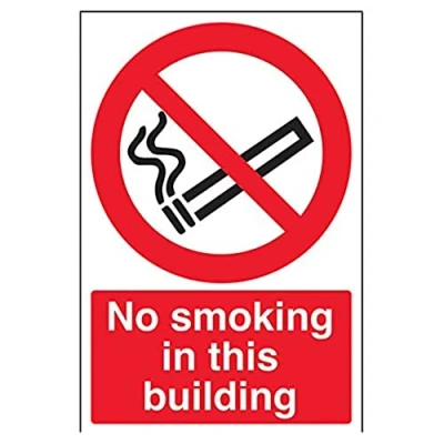 Image of V Safety No Smoking In This Building Prohibition Sign 200mm x 300mm Self Adhesive Vinyl