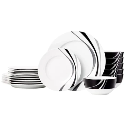 Image of Amazon Basics 18 Piece Dinnerware Set Swirl, Service for 6