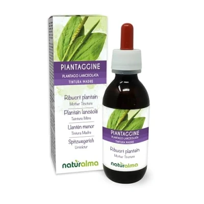 Image of Ribwort Plantain or Narrowleaft (Plantago lanceolata) Leaves Alcohol Free Mother Tincture Naturalma Liquid Extract Drops 120 ml Food Supplement Vegan