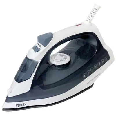 Image of Igenix IG3116 PowerSteam Lite Vertical Steam Iron, Ceramic Non Stick Soleplate, 220 ml Water Tank Capacity, 1600 W, Self Cleaning, 1.9m Cord, Blue/White