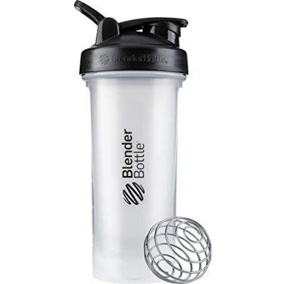Image of BlenderBottle Classic V2 Shaker Bottle with Stainless Steel Ball, Perfect for Protein Shakes, Dishwasher Safe, 830ml, Clear/Black
